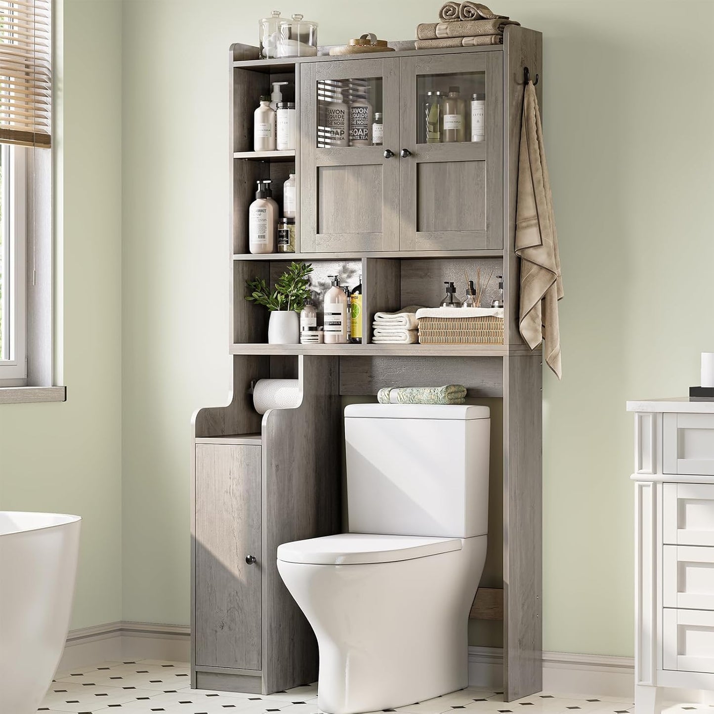 Itaar Over The Toilet Storage Cabinet, Over Toilet Bathroom Organizer with Glass Doors & Toilet