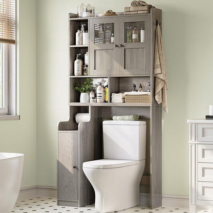 Itaar Over The Toilet Storage Cabinet, Over Toilet Bathroom Organizer with Glass Doors & Toilet