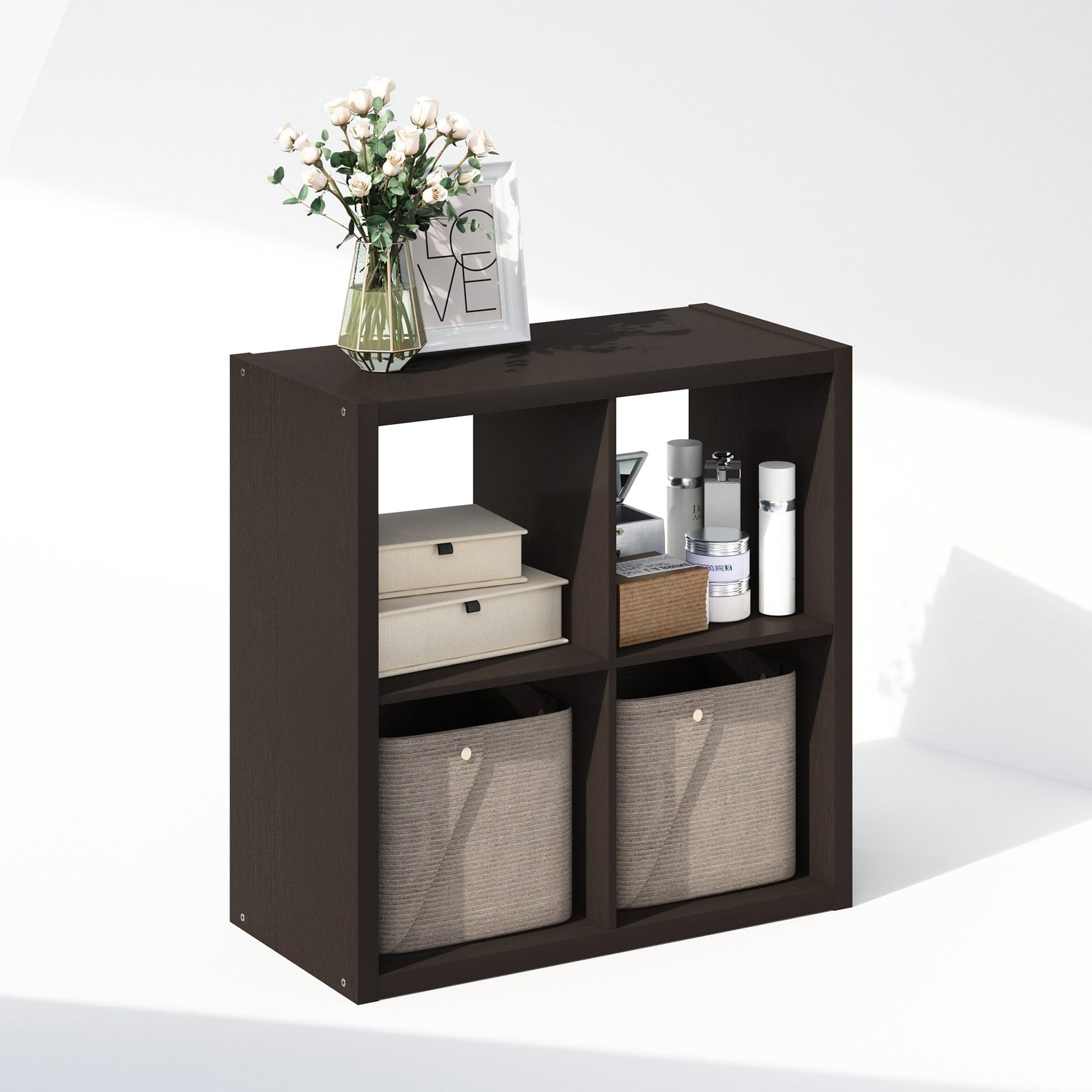 Furinno Cubic Extra Thick 4-Cube Closet Organizers and Storage, Dark Oak