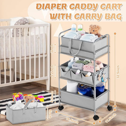Honeydak 2in1 Baby Diaper Caddy Organizer Cart 3 Tier Large Capacity Metal Utility Bedside Rolling