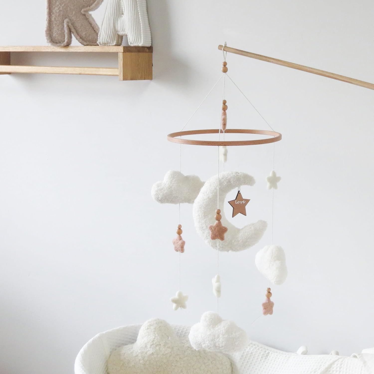 Cloud Moon Crib Mobile Cloud Baby Mobile for Crib Neutral Boho Clouds and Stars Moon Mobile Boucle