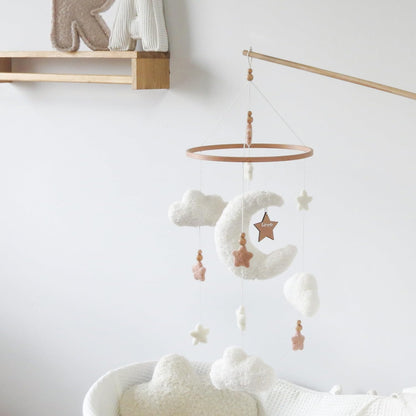 Cloud Moon Crib Mobile Cloud Baby Mobile for Crib Neutral Boho Clouds and Stars Moon Mobile Boucle