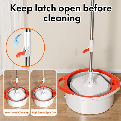 Spin Mop and Bucket Set with Separate Dirty and Clean Water,360° Spin Mop and Bucket System with