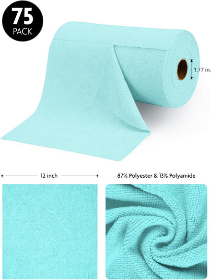 Fantasticlean Microfiber Cleaning Cloth Roll -75 Pack, Tear Away Microfiber Towels, 12" x 12"