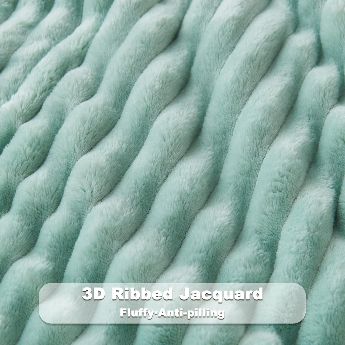 NEWCOSPLAY Super Soft King Blanket New Sage Green Premium Silky Flannel Fleece 3D Ribbed Jacquard