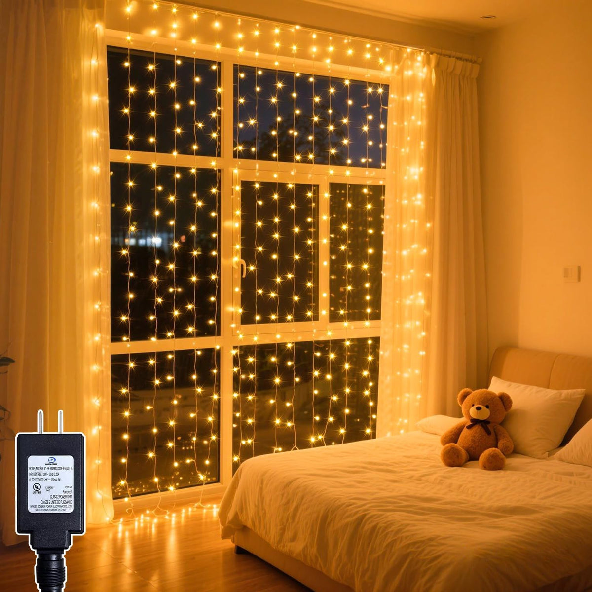 200 LED Curtain String Lights 9.8 * 6.6FT Plug in Fairy with Timer and 8 Modes, Waterproof Window