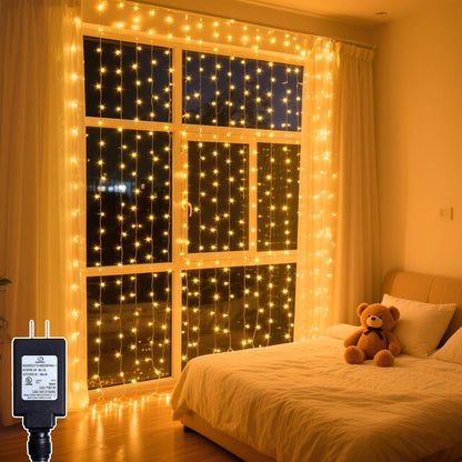 300 LED Curtain String Lights 9.8FT Plug in Fairy Lights with Timer and 8 Modes, Waterproof Window