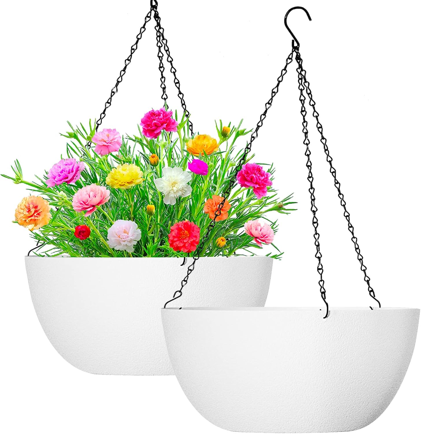 WOUSIWER 13 inch 2Pack Large Hanging Planters for Outdoor Indoor Plants with Drainage Holes and