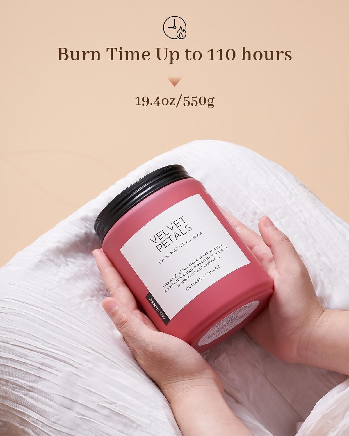 M&SENSE Velvet Petals Large Soy Candles for Home Scented, Organic Natural Soy Wax 19.4oz 110 Hour