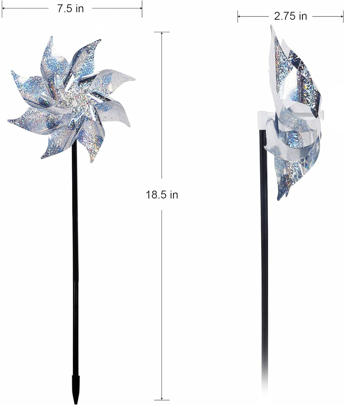 Hausse 10 Pack Reflective Pinwheels with Stakes (Assembly Required), Extra Sparkly Pin Wheel for