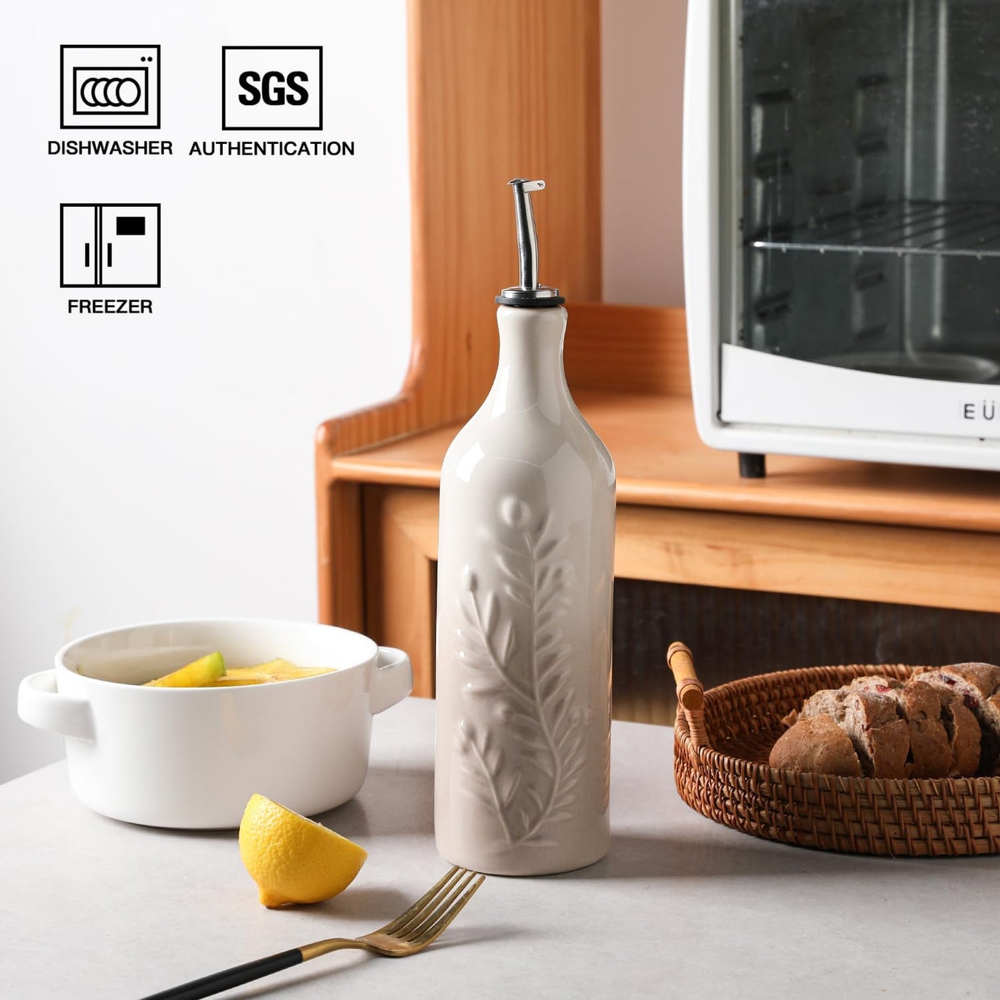 Sweejar Large Olive Oil Dispenser Bottle with Spout, 24 Oz Ceramic Oil Dispenser for Kitchen