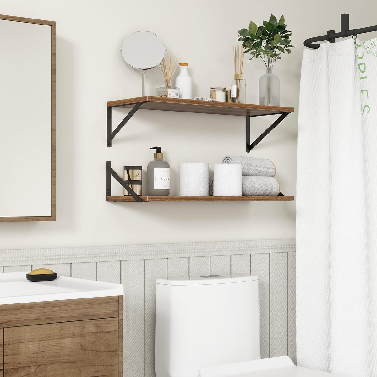 Fun Memories 27.5" W x10 D Floating Shelves, Large Wall Shelves 27.5 Inch Long, Set of 2, Farmhouse