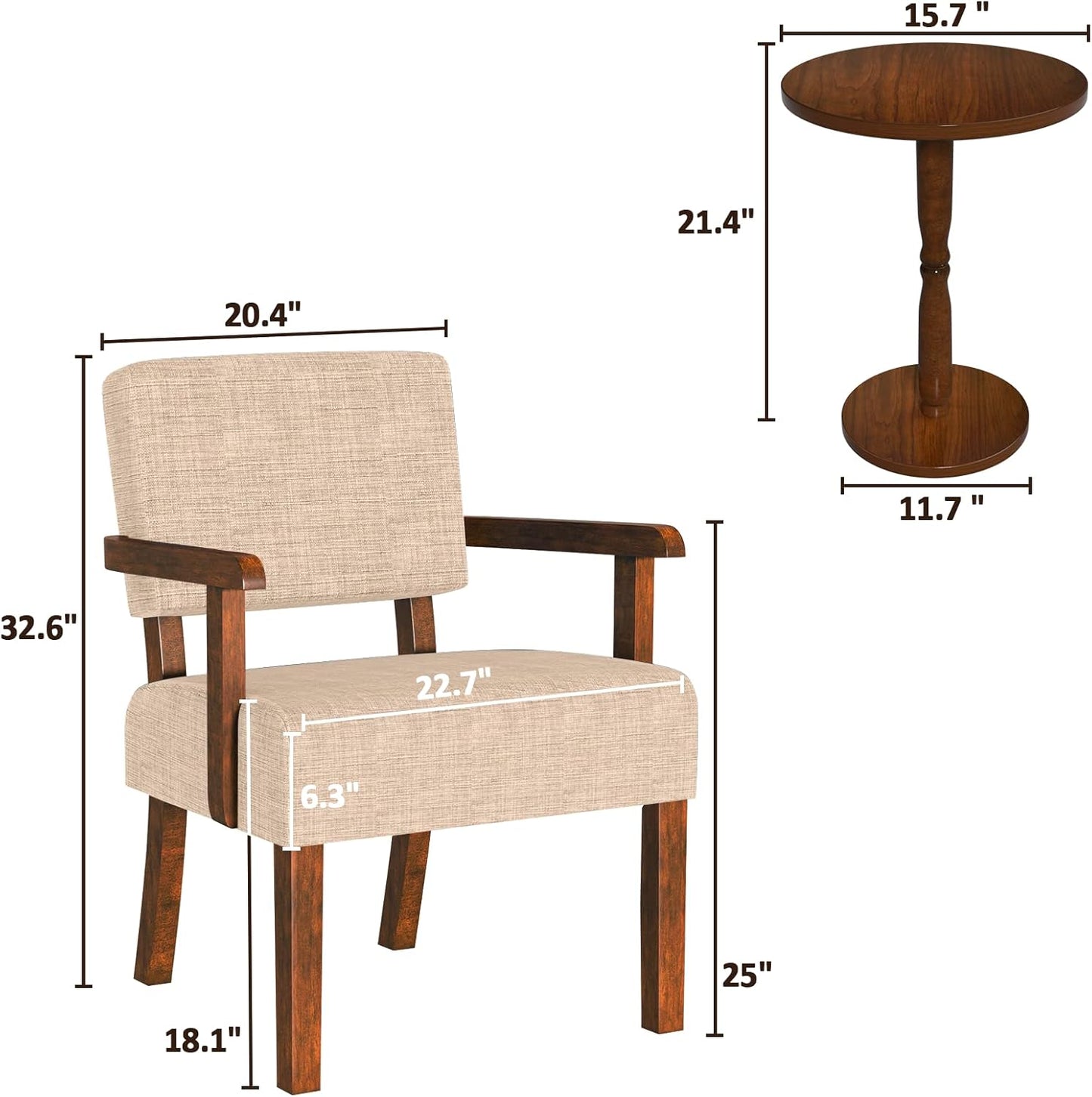 Accent Chair Set of 2 with Table, Living Room Chairs with Soft Seat and Armrests for Living Room