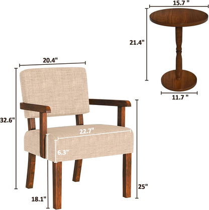 Accent Chair Set of 2 with Table, Living Room Chairs with Soft Seat and Armrests for Living Room
