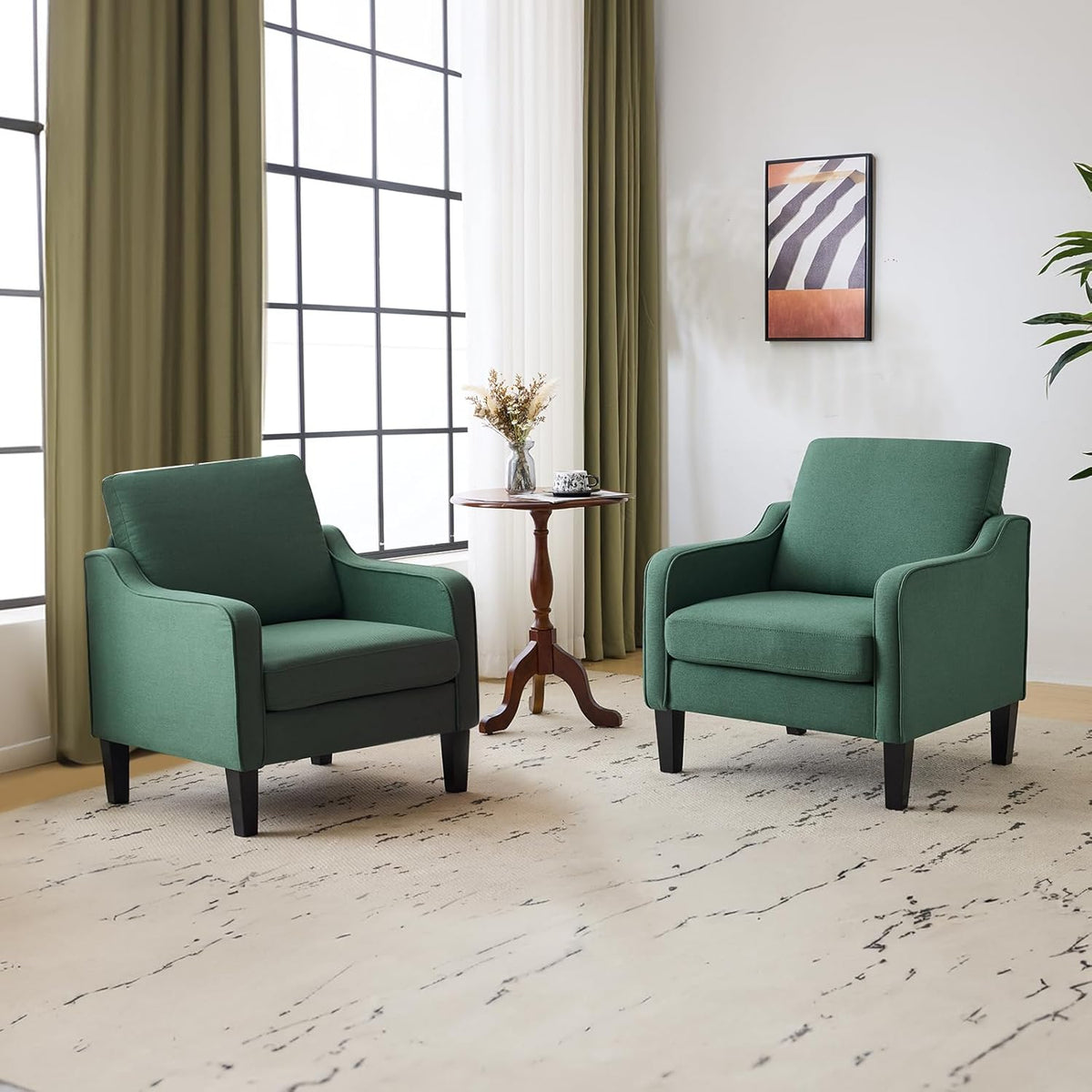 VINGLI Mid-Century Modern Accent Chairs Set of 2 Living Room Chairs Dark Green Reading Chairs for