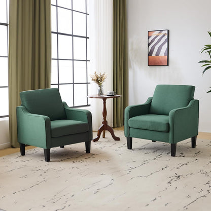 VINGLI Mid-Century Modern Accent Chairs Set of 2 Living Room Chairs Dark Green Reading Chairs for