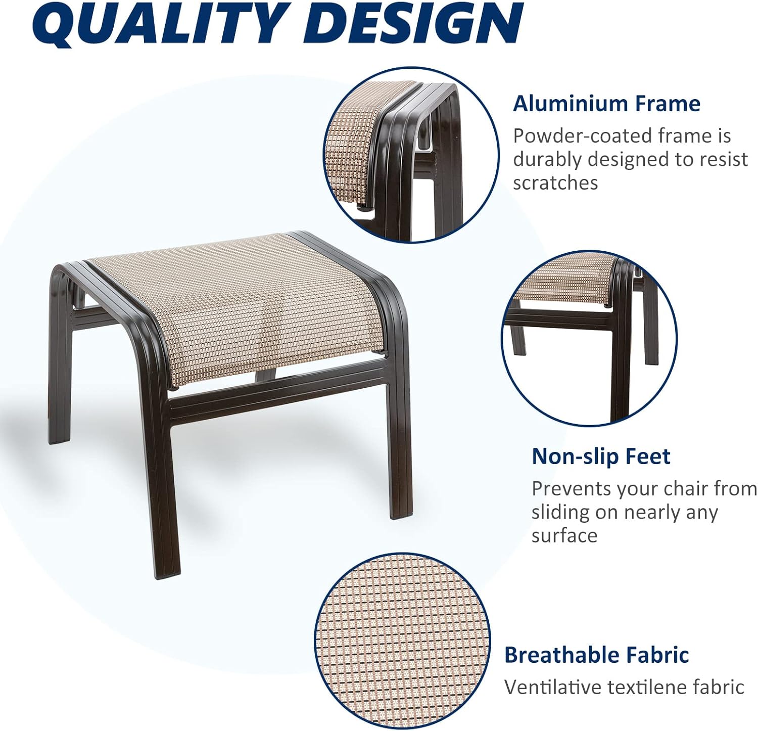Outdoor Patio Ottoman Seat Textilene Portable Metal Footstool Portable Footrest Patio Chairs 2 Set