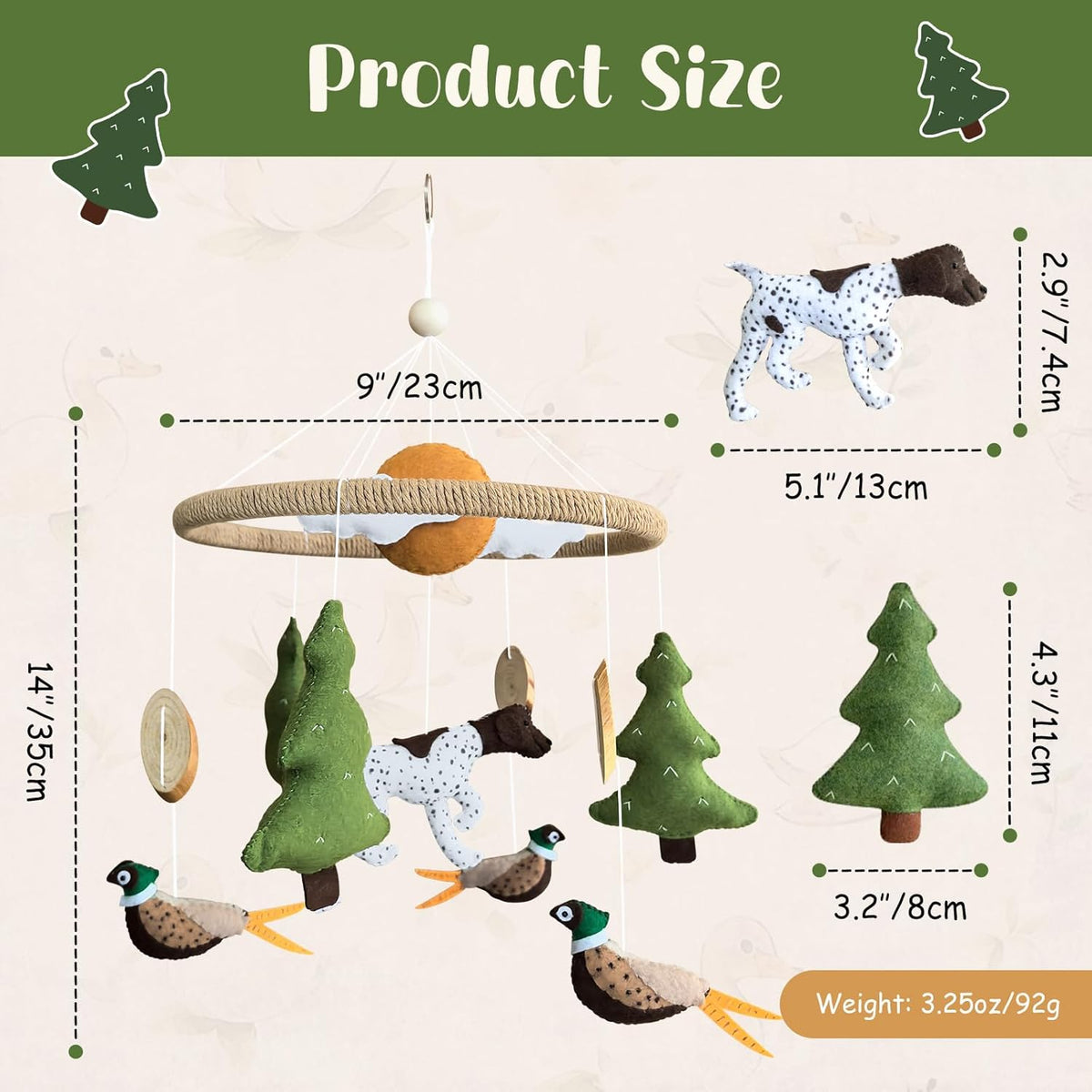 Baby Mobile for Crib Hunting Baby Crib Mobile for Boys Girls Handmade Felt Woodland Nursery Decor