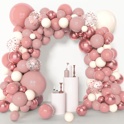 Amandir 153pcs Dusty Pink Balloon Garland Arch Kit, Different Sizes 18 12 10 5 inch Pink White Sand