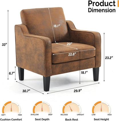 VINGLI Accent Chair for Living Room Chairs Rustic Reading Chair for Bedroom Scooped Arm Chair Mid