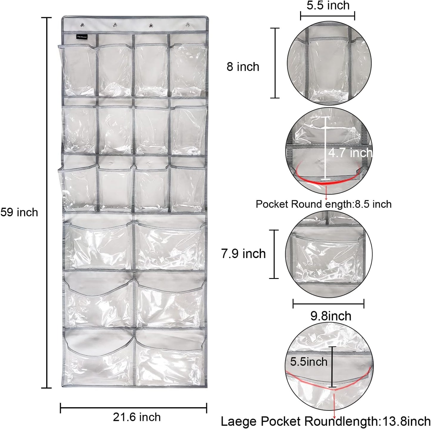 Extra Large Hanging Crystal Clear Over Door Shoe Organizer, Closet Shoe Rack with 12+6 Pockets, 8