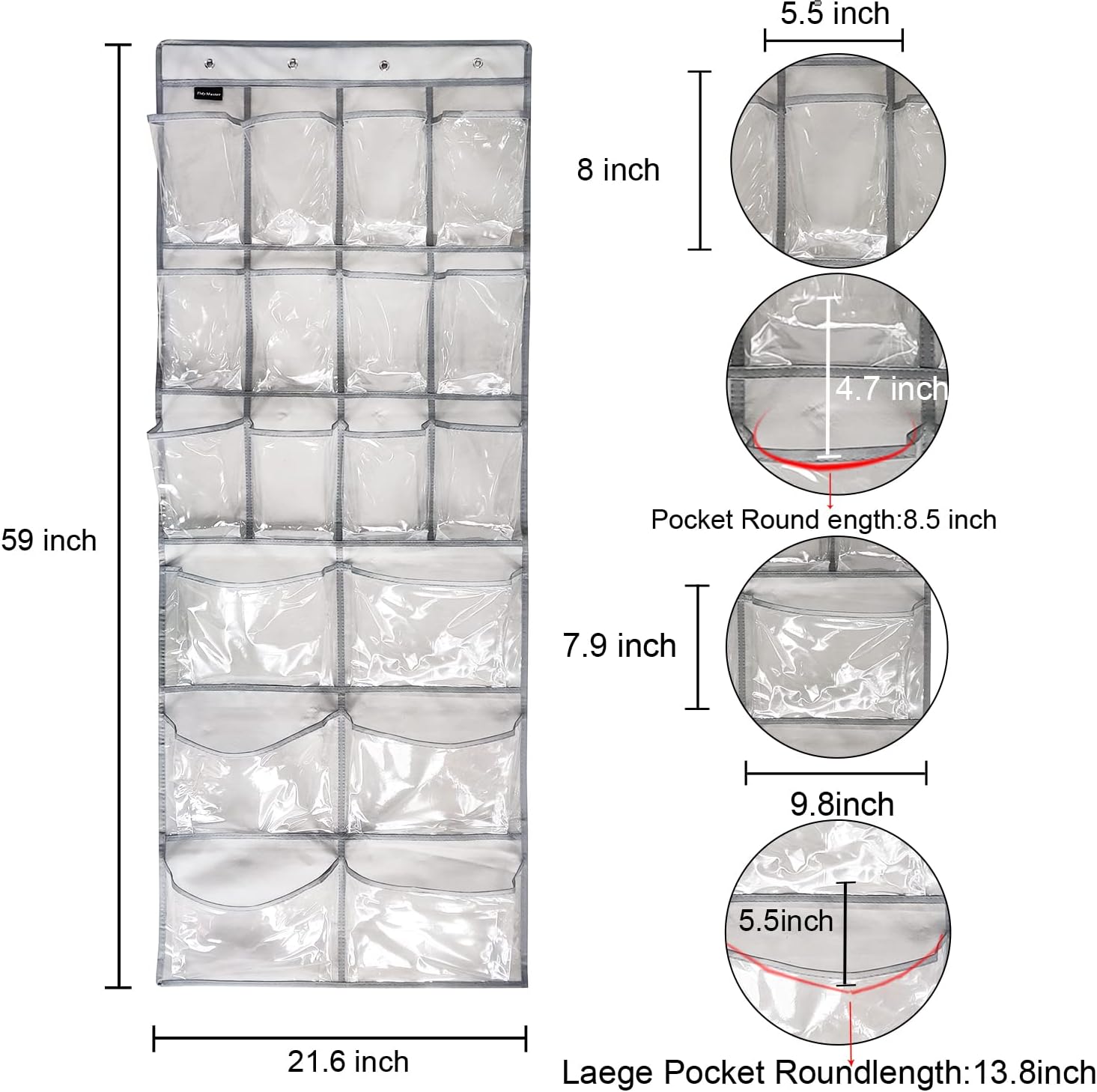 Extra Large Hanging Crystal Clear Over Door Shoe Organizer, Closet Shoe Rack with 12+6 Pockets, 8