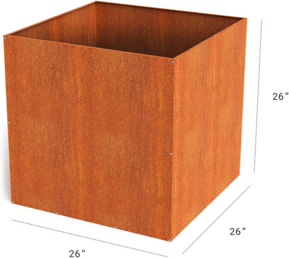 DIY CARTEL Corten Steel Cube Outdoor Planter Box, Rustic & Modern Farmhouse Design, Large Raised