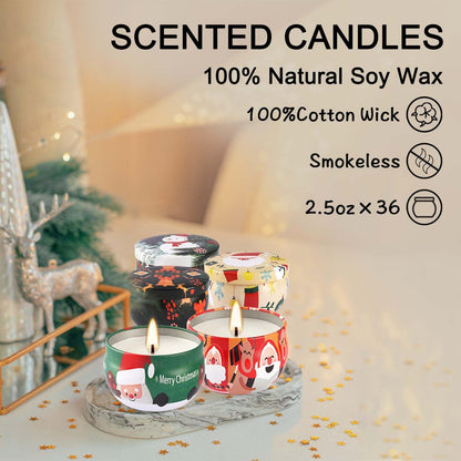 36Pack Christmas Scented Candles Sets,Long Burning,2.5oz Natural Soy Wax with Essential Oils
