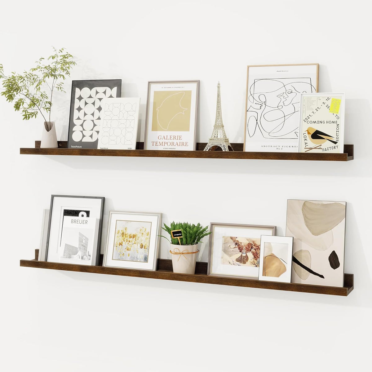 Picture Ledge Shelf, Solid Pine Wood Floating Shelves Set of 2, 40 Inches Nursery Book Shelves for