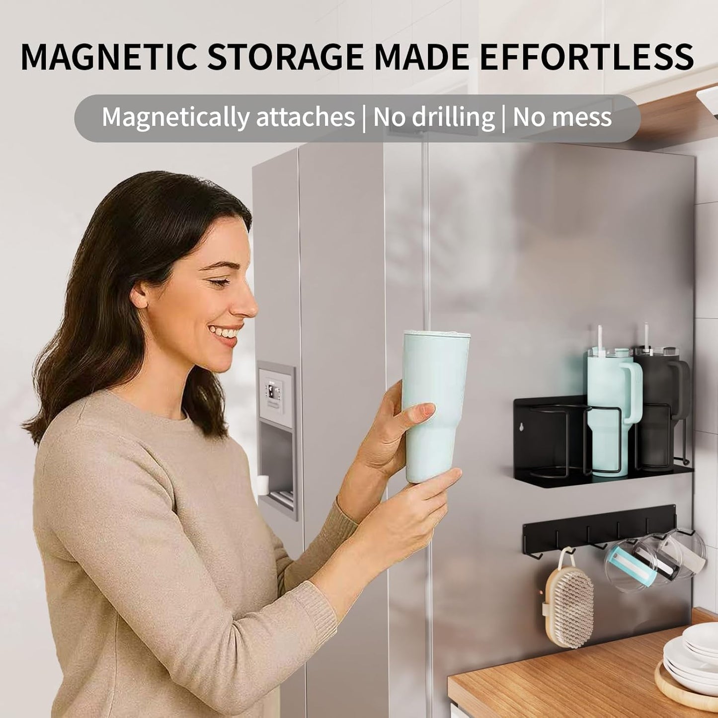 Strong Magnetic Cup Holder for Fridge, Fits Stanley 40/30/20 oz, Yeti & More, No-Drill Tumbler