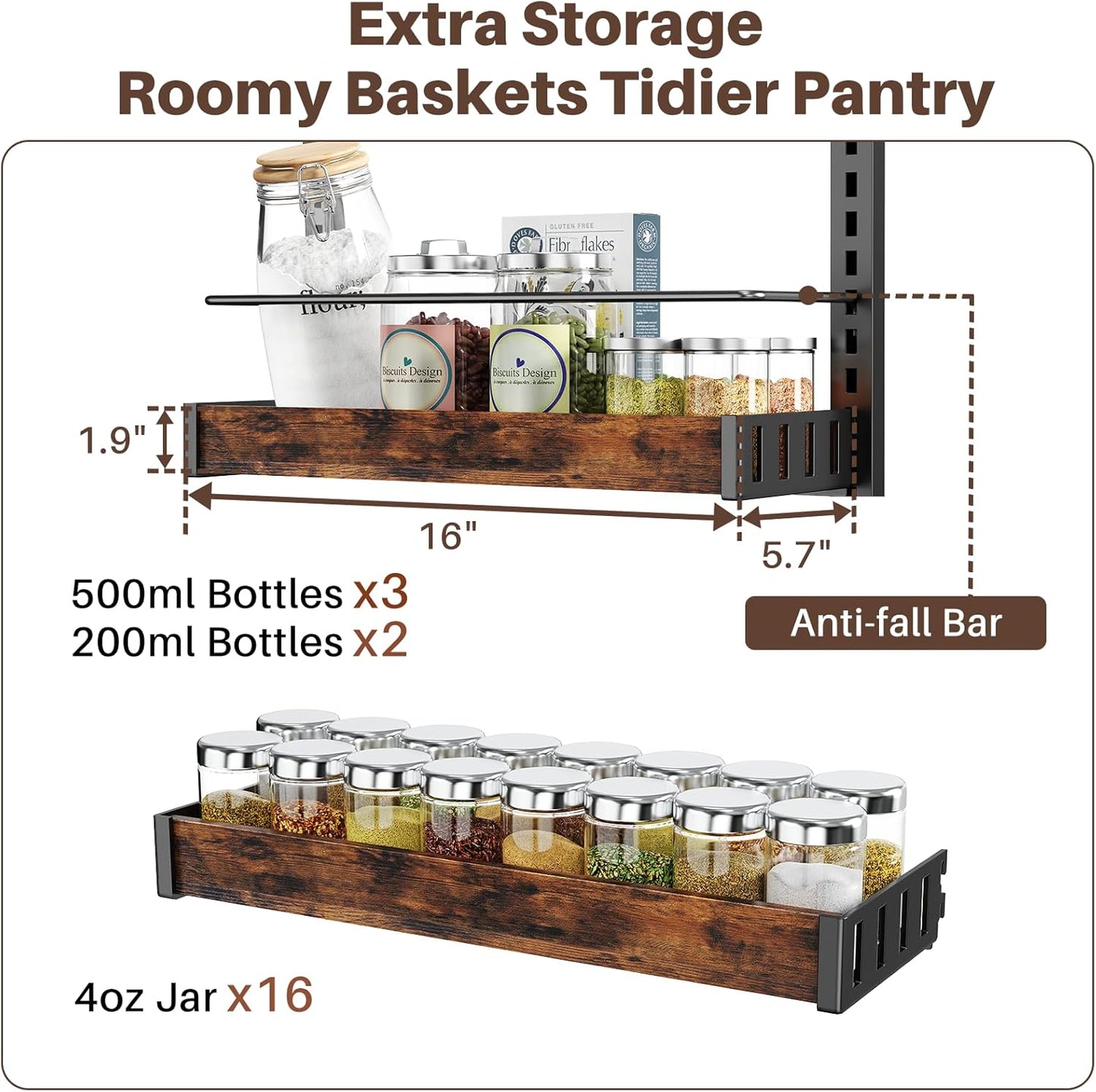 6 Tier Over The Door Pantry Organizer, 2 IN 1 Wall Mount or Metal Hanging Spice Rack for Pantry