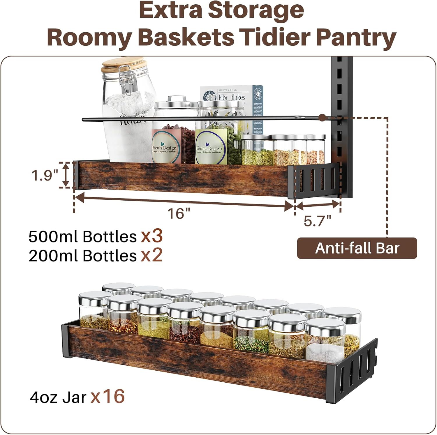 6 Tier Over The Door Pantry Organizer, 2 IN 1 Wall Mount or Metal Hanging Spice Rack for Pantry