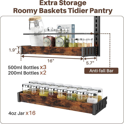 6 Tier Over The Door Pantry Organizer, 2 IN 1 Wall Mount or Metal Hanging Spice Rack for Pantry