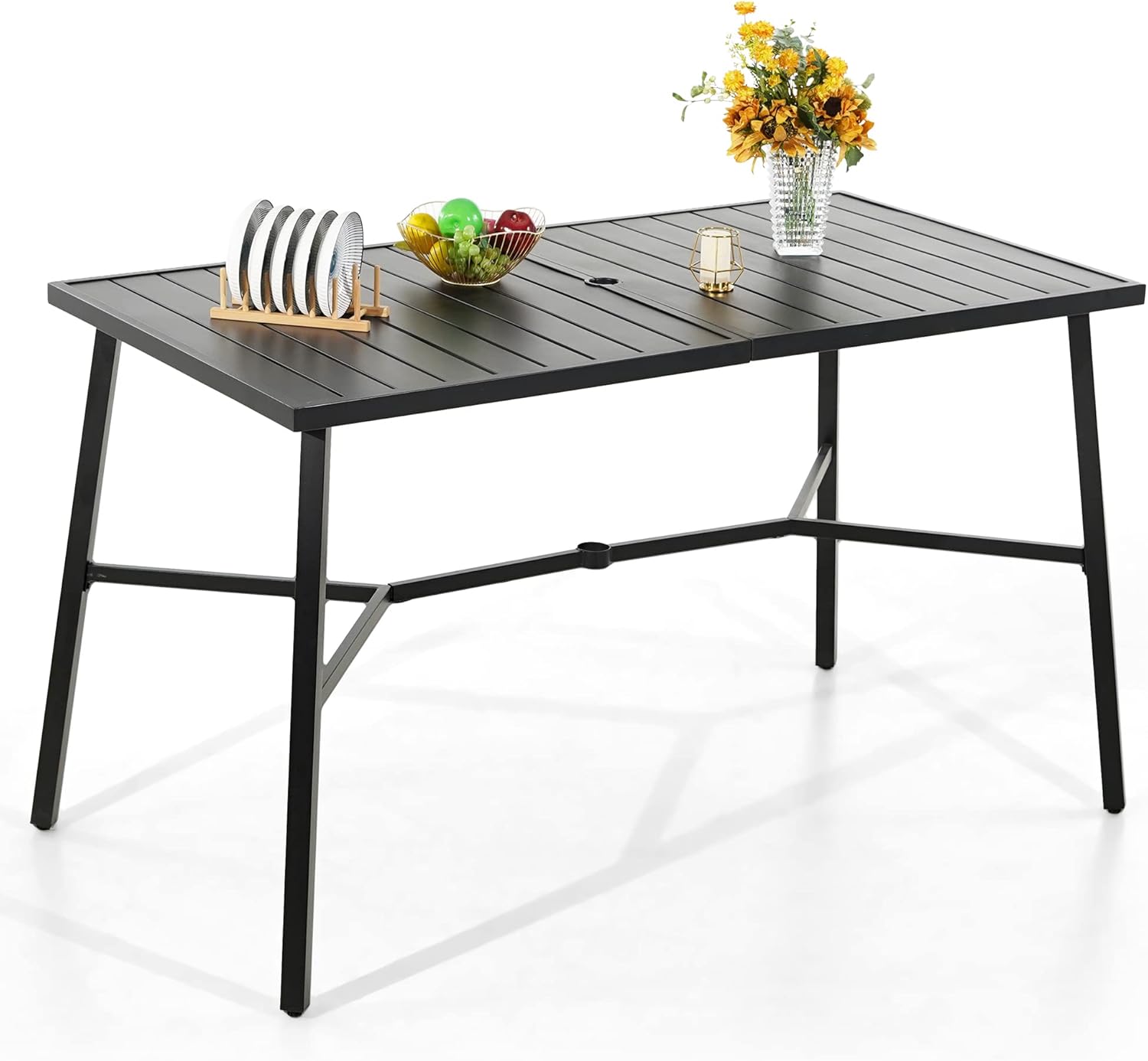 PHI VILLA Outdoor Patio Bar Dining Table for 6, 40" High Top Rectangle Metal Steel Table with 1.97"