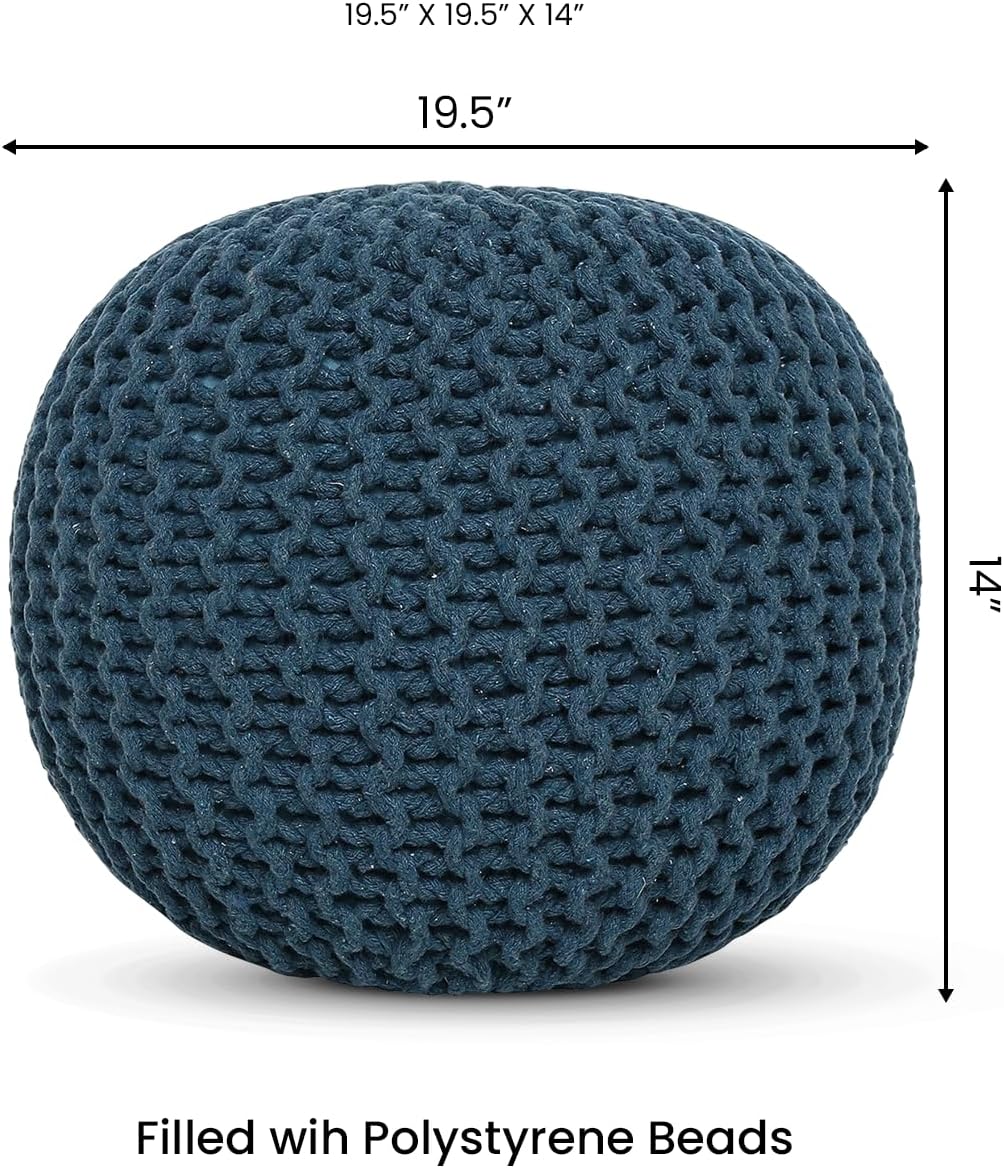 REDEARTH Round Pouf Bean Bag Ottoman - Foot Stool Hand Knitted - Home Decor Pouffe Stuffed - Cable