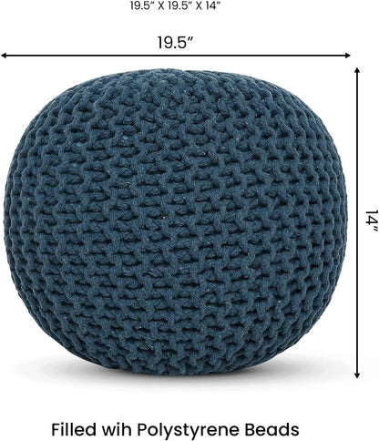 REDEARTH Round Pouf Bean Bag Ottoman - Foot Stool Hand Knitted - Home Decor Pouffe Stuffed - Cable