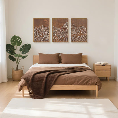 HPINUB Line Style Mountain Framed Canvas Wall Art Set, Vintage Tree Rings Wall Decor, Abstract Tree