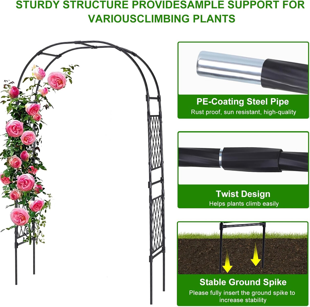 Lalahoni Garden Arch Arbor Trellis, 8ft Tall Outdoor Archway for Climbing Plants, Durable Garden