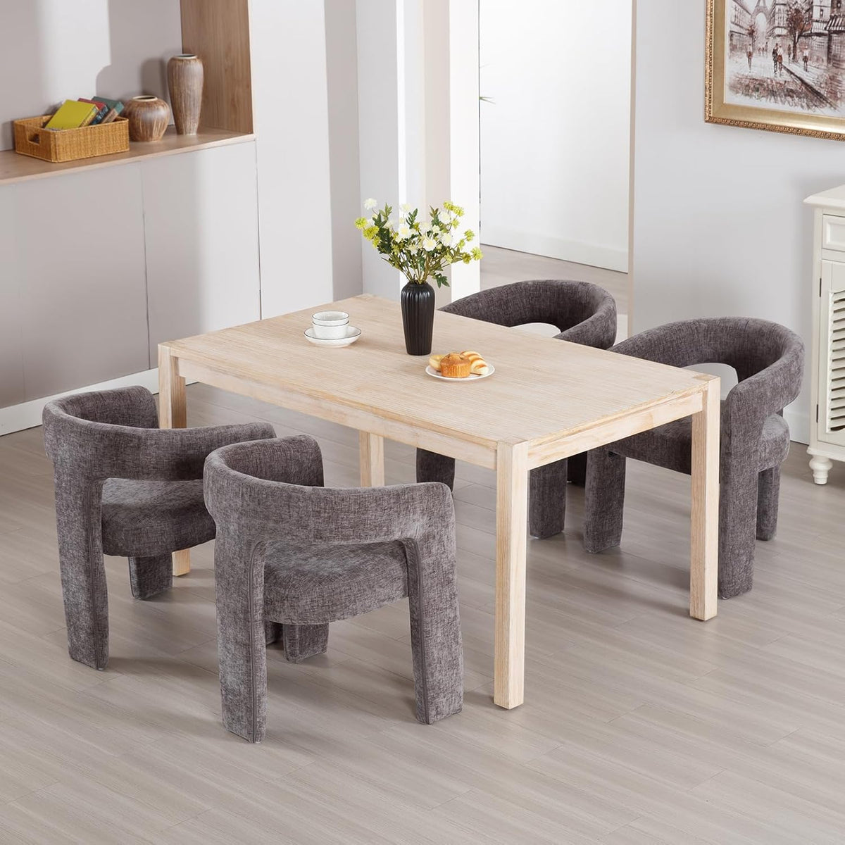 Charcoal Grey Chenille Dining Chairs Set of 2, Modern Barrel Dining Room Chairs Upholstered Accent