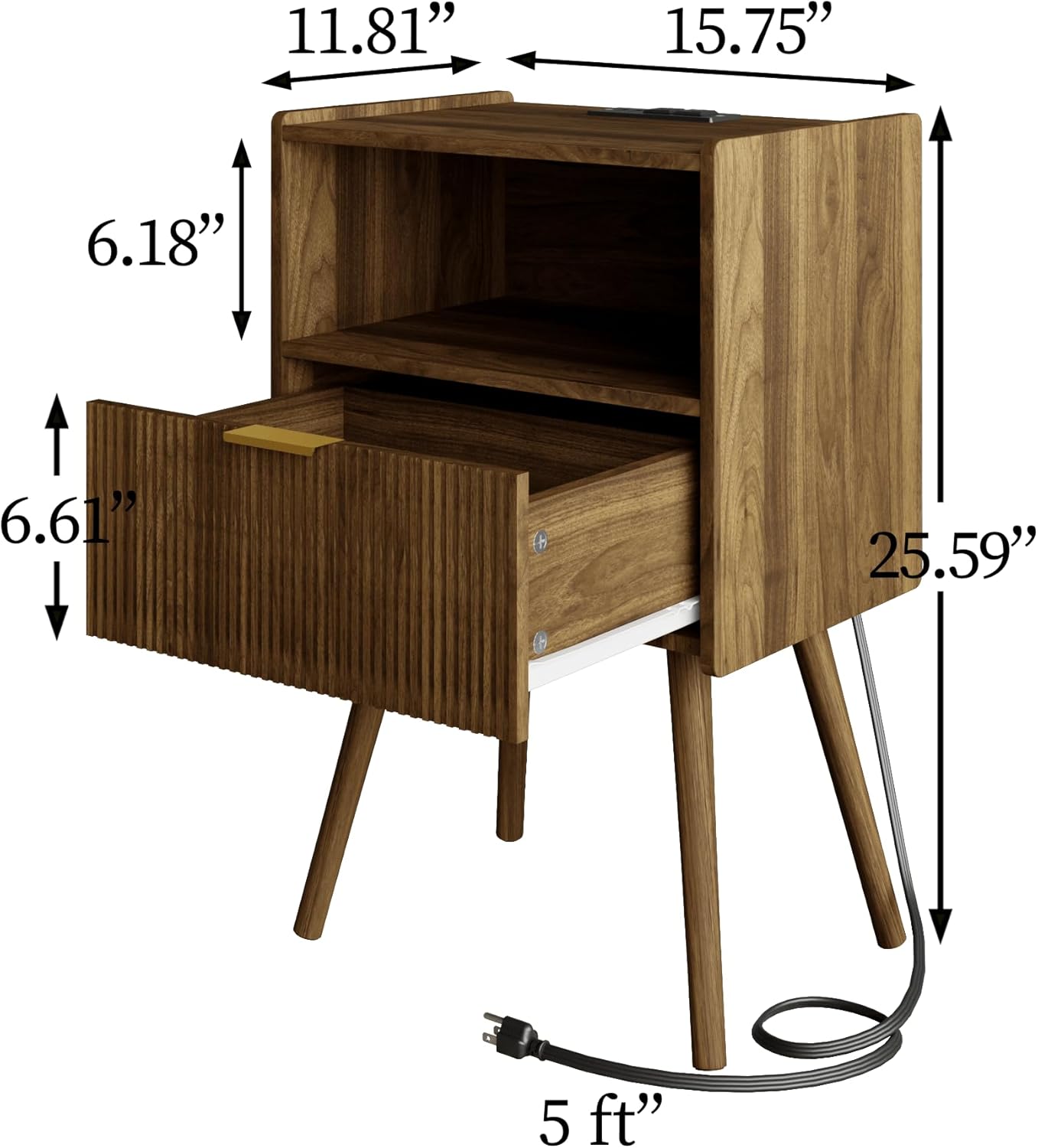 Nightstand,Modern Bedside Table with Storage Drawer and Open Wood Shelf, Accent Night Stand with