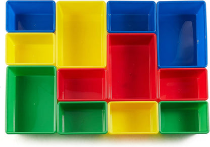 Amazon Basics Kids Toy Storage Organizer With 12 Plastic Bins, Natural Wood With Bright Bins, 10.9"