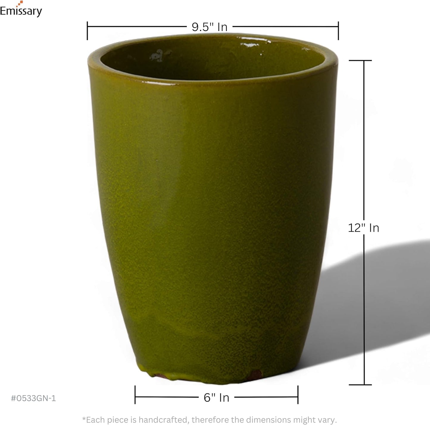 Emissary Bullet 9.5 in. Green Ceramic Round Planter (9.5 in. L x 9.5 in. W x 12 in. H) with