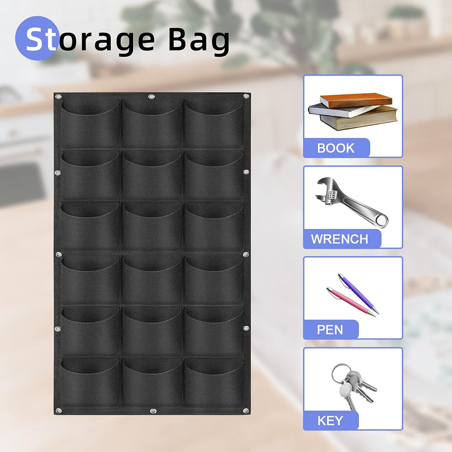 18 Pockets Hanging Planter Bags, Hanging Vertical Wall Mounted Plant Planting Grow Bags, Herb