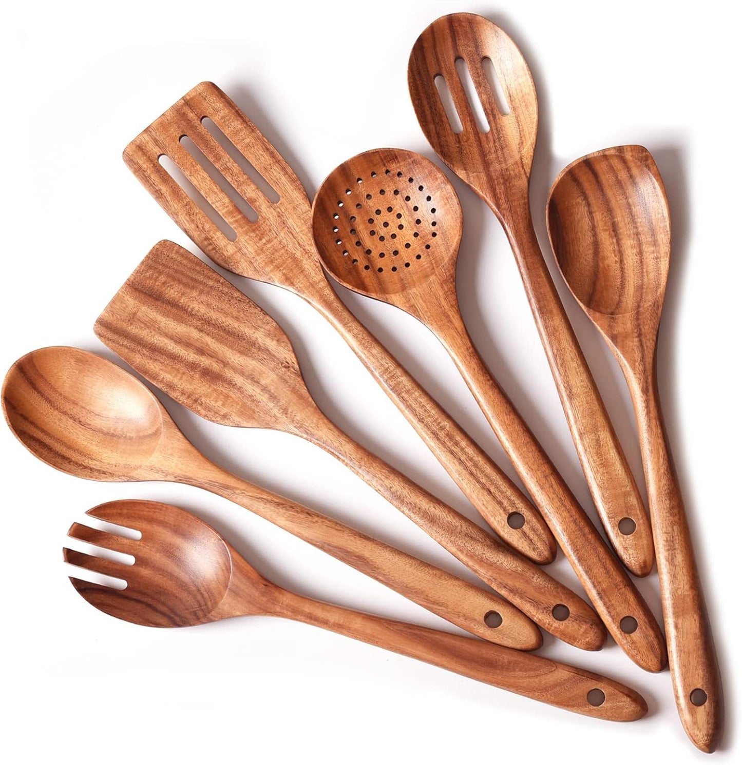 Gudamaye 13 inch Long Wooden Utensils for Cooking, Long Handle Wooden Spoons for Cooking, 7 PCES