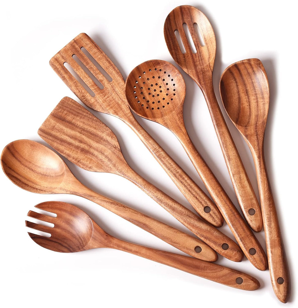 Gudamaye 13 inch Long Wooden Utensils for Cooking, Long Handle Wooden Spoons for Cooking, 7 PCES