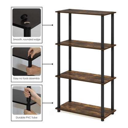 Furinno Turn-N-Tube Storage Shelves, 4-Tier Book Shelf, Corner Shelf, Toolless Open Shelves, for