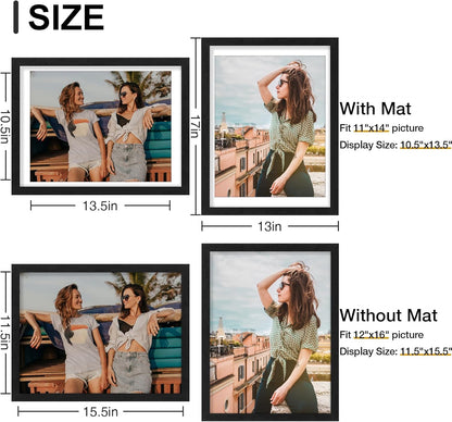 Vittanly 12x16 Picture Frames Set of 9, Shatter Resistant Plexiglass, Display 11x14 Pictures with