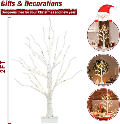 PEIDUO Artificial Tree for Easter Decorations, 2 FT Birch Tree with LED Lights, Warm White Fairy