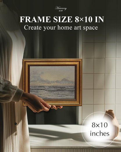 HUARCEY Gold Framed Vintage Wall Art for Living Room, Landscape Painting Prints Shelf Decor for