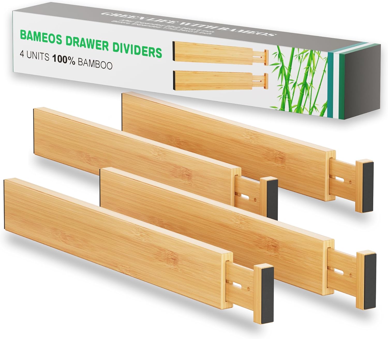 BAMEOS Drawer Dividers kitchen Organization Bamboo Utensil Organizers for Kitchen Bedroom Bathroom